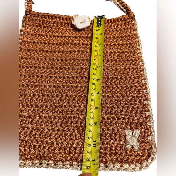 New Handcrafted Tan/Copper Crochet Shoulder Bag - Picture 7 of 8